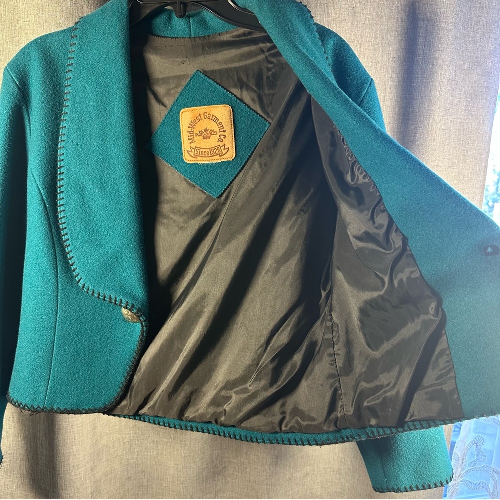 Western Teal Wool LS Dress Jacket by Mid-West Garment Co. Since 1928 Size Med - Picture 9 of 11